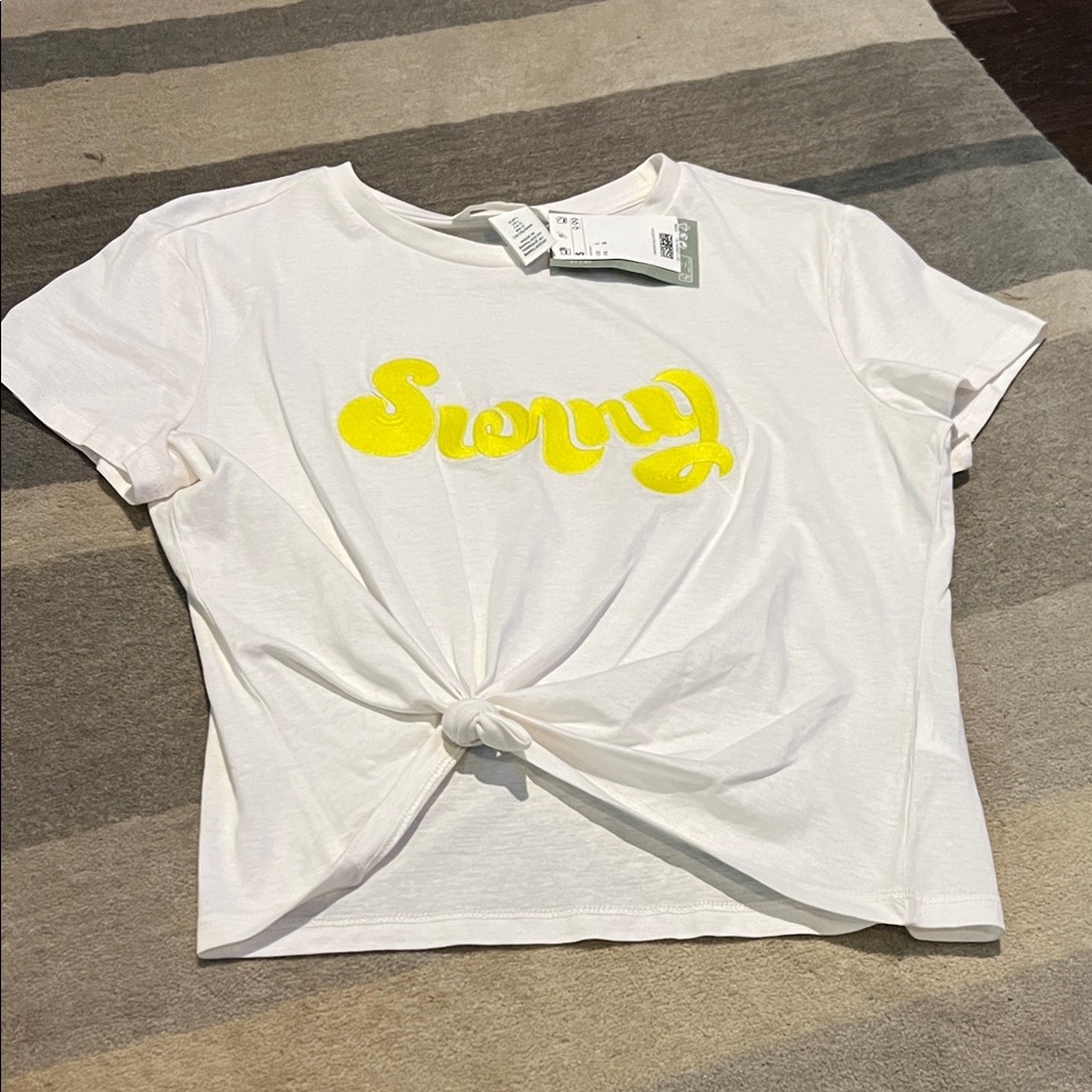 H&M White Top with Yellow 'Sunny' Print